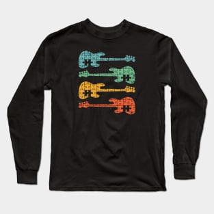 Bass Guitar Puzzle Cool Retro Colors Long Sleeve T-Shirt